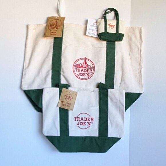NWT Trader Joe's Green Large, Mini, & Micro Canvas Tote Bags 🛍️ - Picture 2 of 5